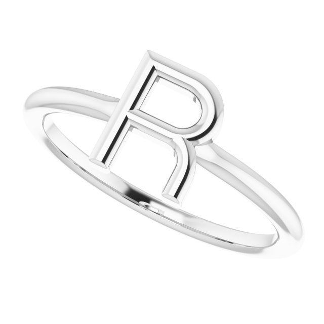 14K White Initial R Ring 5