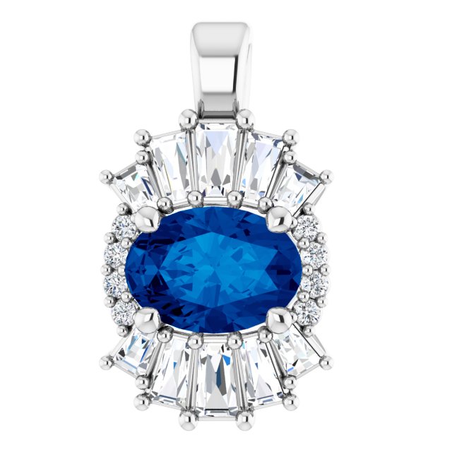14K White Blue Sapphire & 1/3 CTW Diamond Pendant 1