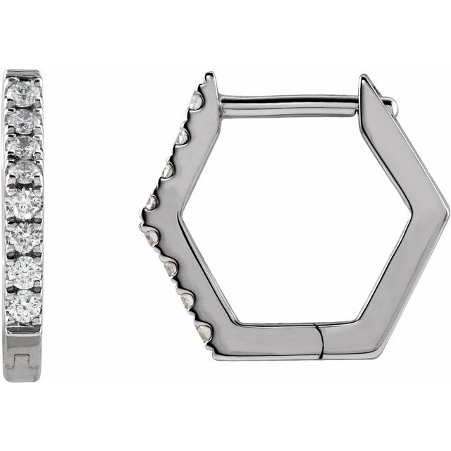 14K White 1/8 CTW Diamond Geometric Hinged Hoop Earrings 1