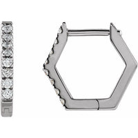 14K White 1/8 CTW Diamond Geometric Hinged Hoop Earrings 1
