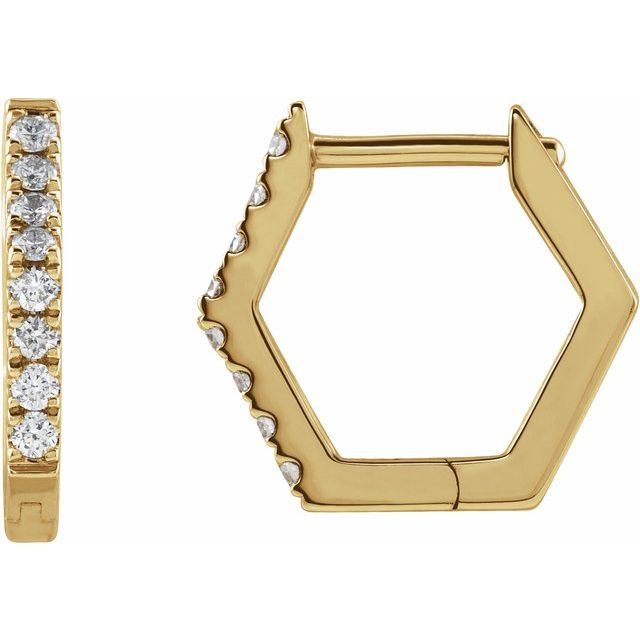 14K Yellow 1/8 CTW Diamond Geometric Hinged Hoop Earrings 1