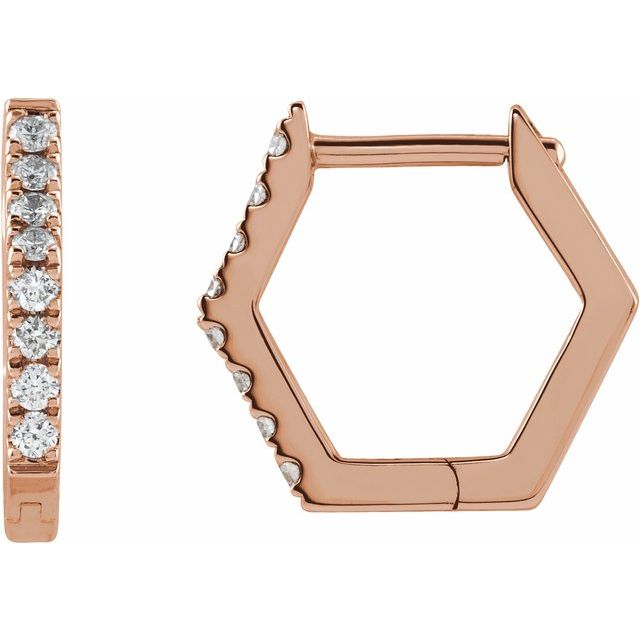 14K Rose 1/8 CTW Diamond Geometric Hinged Hoop Earrings 1