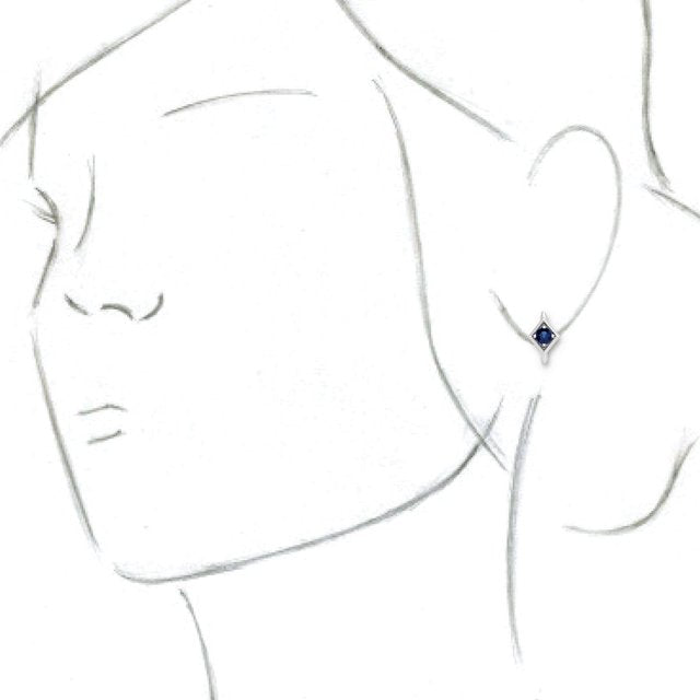 14K White Blue Sapphire Geometric Hoop Earrings 3