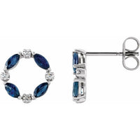 14K White Gold Natural Blue Sapphire & 1/10 CTW Natural Diamond Circle Earrings