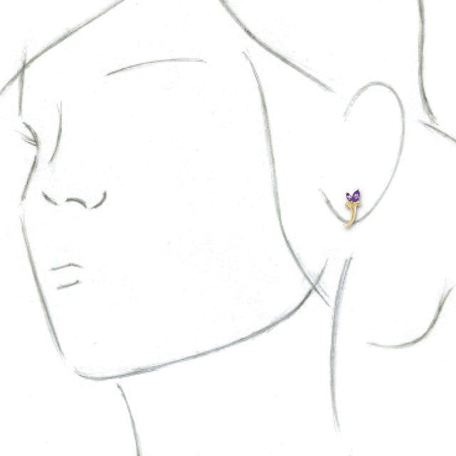 14K Yellow Amethyst Floral-Inspired J-Hoop Earrings 3