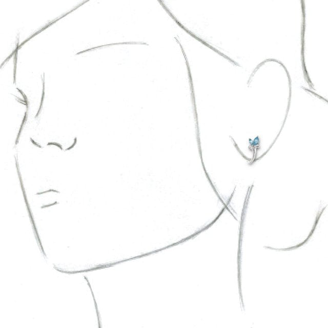 14K White Aquamarine Floral-Inspired J-Hoop Earrings 3