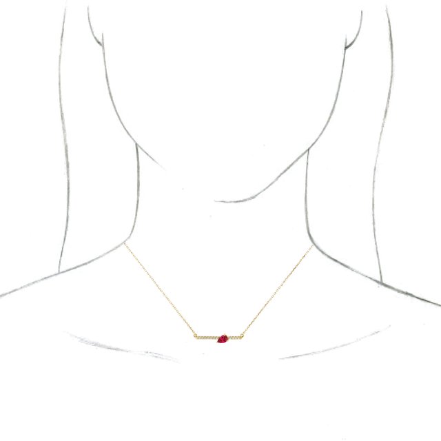14K Yellow Lab-Created Ruby & 1/10 CTW Diamond Bar 16" Necklace