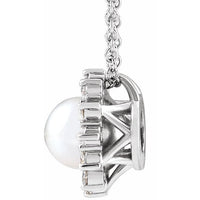 14K White Gold  Cultured White Gold Akoya Pearl & 1/6 CTW Natural Diamond Halo-Style 16-18" Necklace