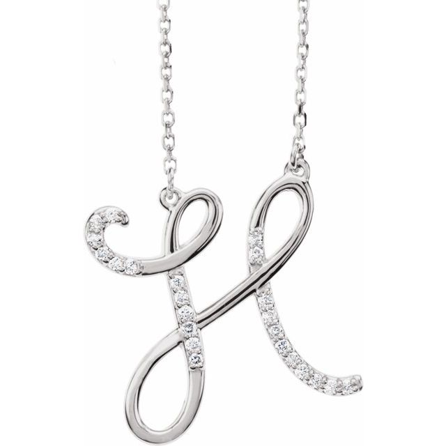 14K White Gold 1/10 CTW Natural Diamond Initial H 16" Necklace
