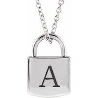 14K White 12.02x8 mm Engravable Lock 16-18" Necklace 3