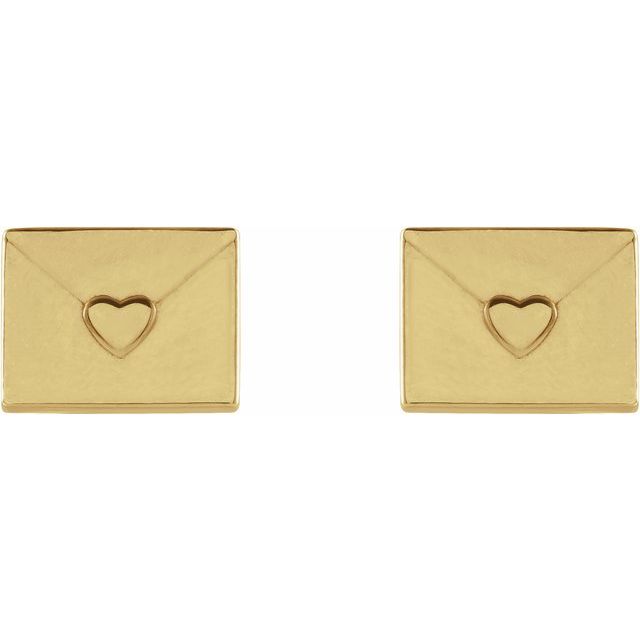 14K Yellow Gold Heart Envelope Earrings