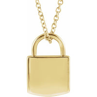 14K Yellow 12.02x8 mm Engravable Lock 16-18" Necklace 1