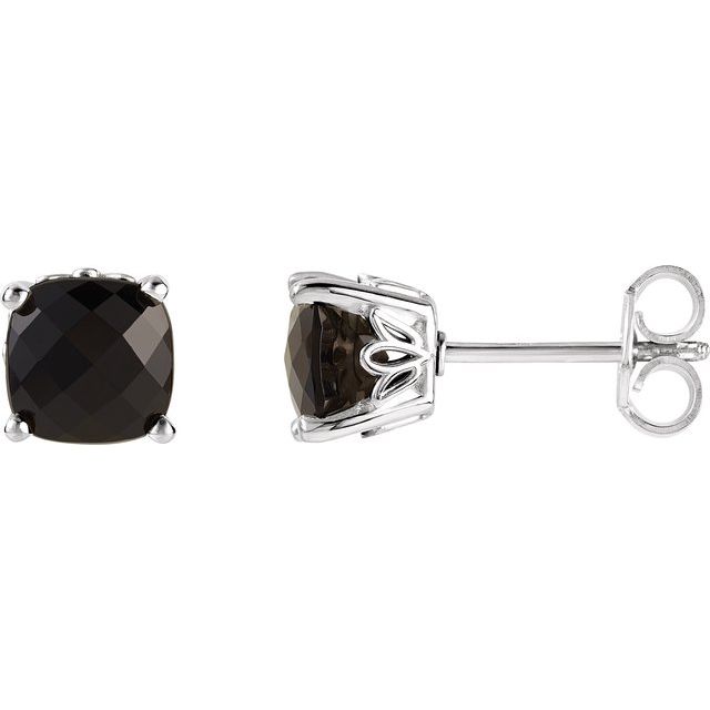 14K White Gold 6x6 mm Cushion Natural Black Onyx Earrings