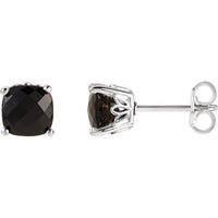 14K White Gold 6x6 mm Cushion Natural Black Onyx Earrings
