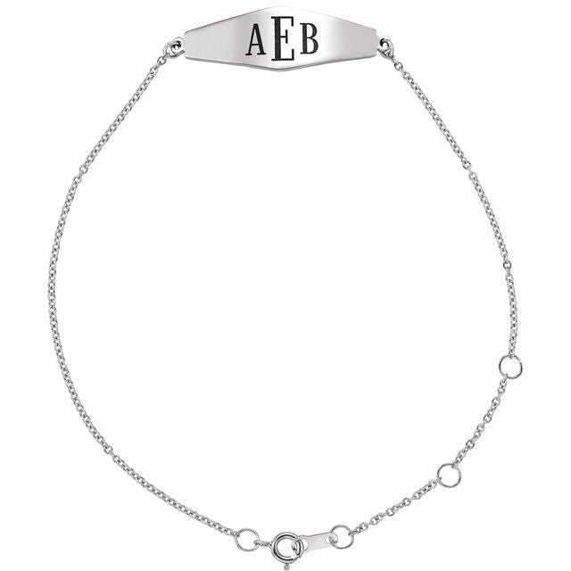 14K White Engravable Curved Bar 6-7" Bracelet 1
