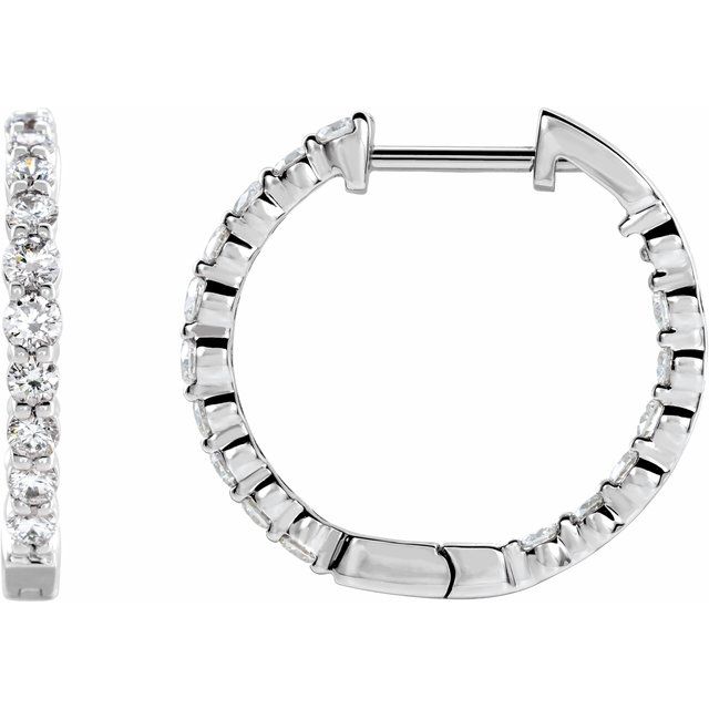 14K White Gold 1 CTW Natural Diamond Inside-Outside Hinged 19.3 mm Hoop Earrings