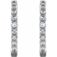 14K White Gold 1 CTW Natural Diamond Inside-Outside Hinged 19.3 mm Hoop Earrings