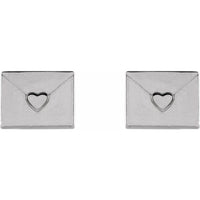 14K White Gold Heart Envelope Earrings