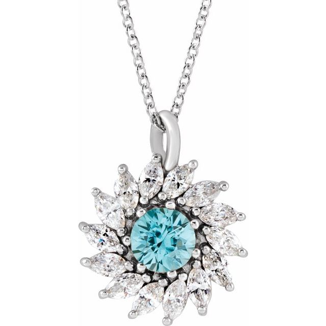 Platinum Blue Zircon & 5-8 CTW Diamond Halo-Style 16-18" Necklace