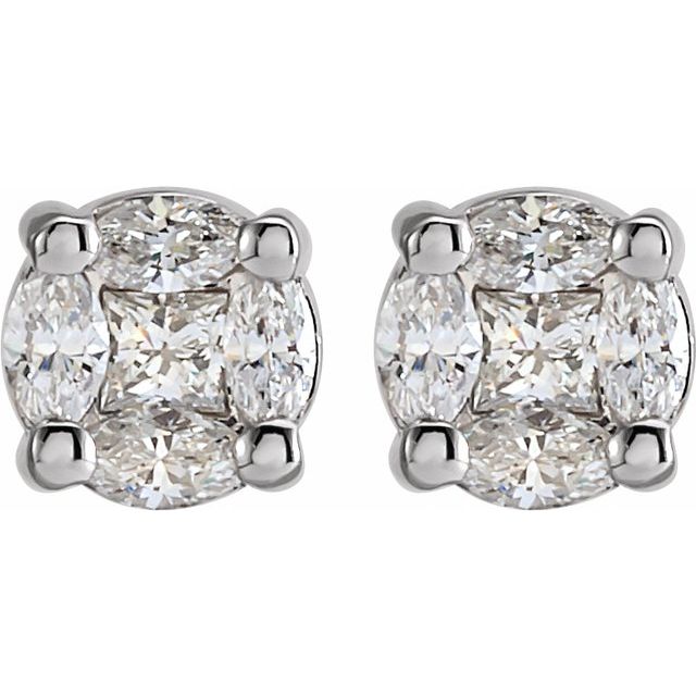 14K White Gold 1/3 CTW Natural Diamond Cluster Earrings