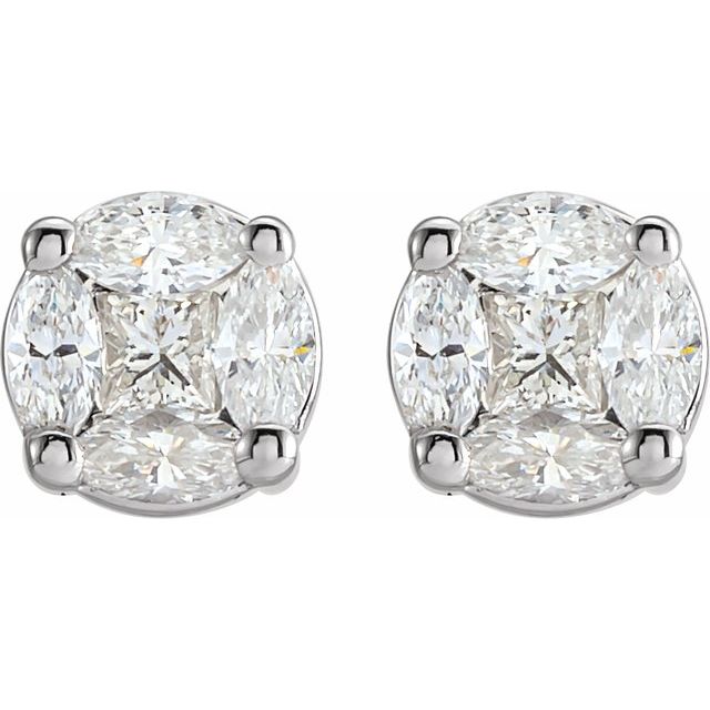 14K White Gold 3/4 CTW Natural Diamond Cluster Earrings
