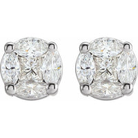 14K White Gold 3/4 CTW Natural Diamond Cluster Earrings
