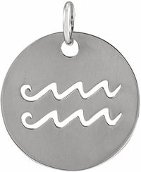 Sterling Silver 16.5 mm Aquarius Zodiac Disc Pendant