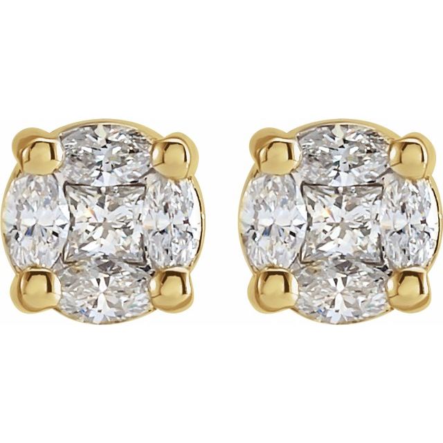 14K Yellow Gold 1/3 CTW Natural Diamond Cluster Earrings