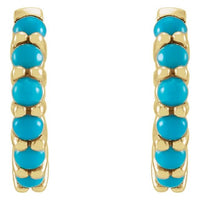 14K Yellow Gold 12.2 mm Natural Turquoise Huggie Hoop Earrings