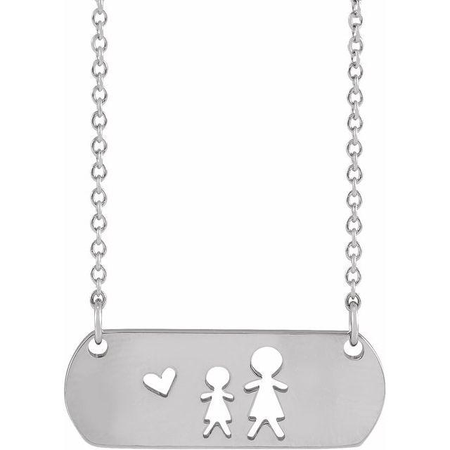 14K White Gold Mother & Daughter Stick Figure Family 18" Necklace