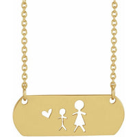 14K Yellow Gold Mother & Son Stick Figure Family 18" Necklace