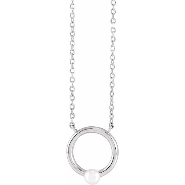 14K White Gold Cultured Seed Pearl Circle 18" Necklace