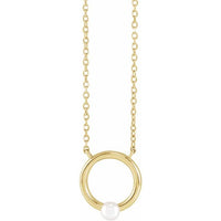 14K Yellow Gold Cultured Seed Pearl Circle 16" Necklace