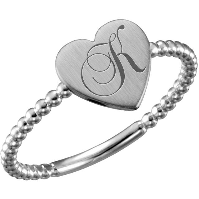 Continuum Sterling Silver Heart Engravable Beaded Ring 3