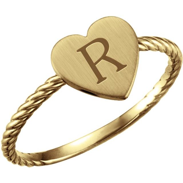 14K Yellow Heart Engravable Rope Ring 3