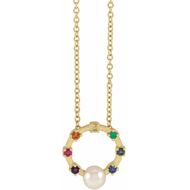 14K Yellow Gold Akoya Cultured Pearl Hold You Forever® Rainbow Baby 18" Necklace