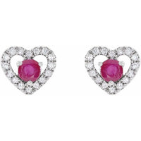 14K White Gold Natural Ruby & 1/10 CTW Natural Diamond Heart Earrings