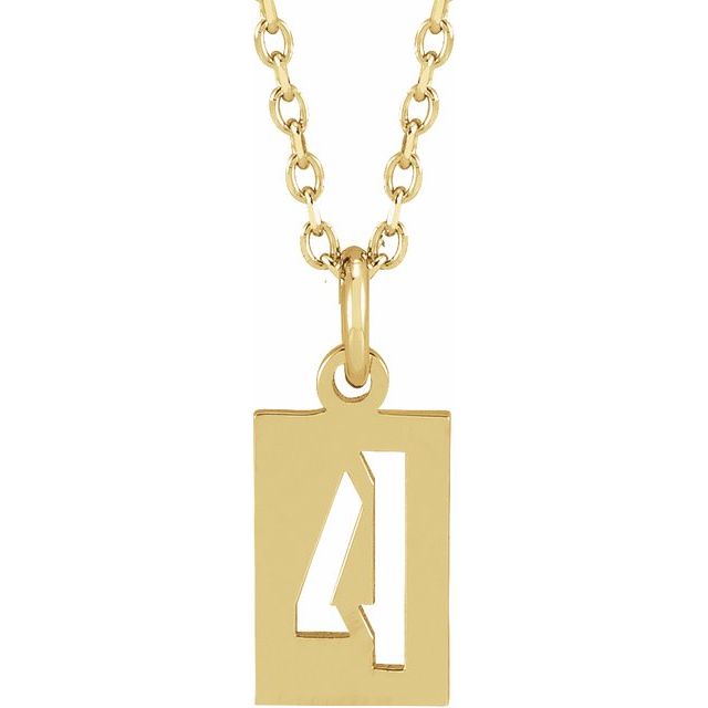 14K Yellow Gold Pierced Numeral 4 Dog Tag 16-18" Necklace