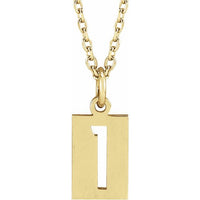 14K Yellow Gold Pierced Numeral 1 Dog Tag 16-18" Necklace
