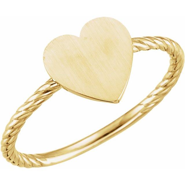 14K Yellow Heart Engravable Rope Ring 1