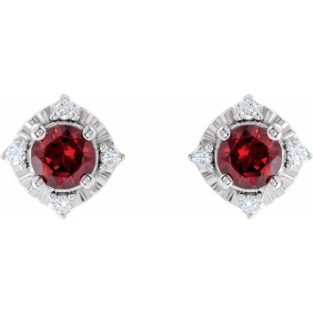 14K White Gold Natural Mozambique Garnet & .08 CTW Natural Diamond Halo-Style Earrings