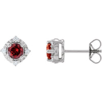 14K White Gold Natural Mozambique Garnet & .08 CTW Natural Diamond Halo-Style Earrings