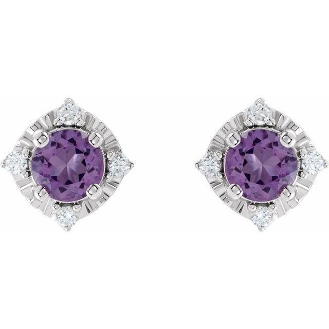 14K White Gold Natural Amethyst & .08 CTW Natural Diamond Halo-Style Earrings