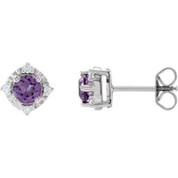 Sterling Silver Natural Amethyst & .08 CTW Natural Diamond Halo-Style Earrings