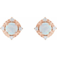 14K Rose Gold Lab-Grown White Gold Opal & .08 CTW Natural Diamond Halo-Style Earrings