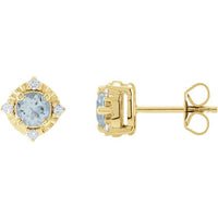 14K Yellow Gold Natural Aquamarine & .08 CTW Natural Diamond Halo-Style Earrings