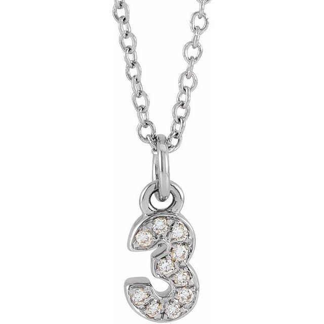 14K White Gold .04 CTW Natural Diamond Numeral 3 16-18" Necklace