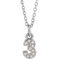 14K White Gold .04 CTW Natural Diamond Numeral 3 16-18" Necklace