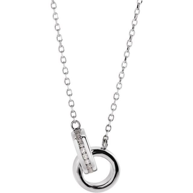 Sterling Silver .08 CTW Natural Diamond Interlocking Circle 18" Necklace