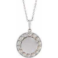 14K White Gold Cultured White Gold Seed Pearl Engravable Halo-Style 16-18" Necklace